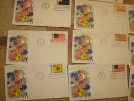 10 erilaista Flags of American Colonial Days 1968 USA ensipäiväkuoret FDC yhdessä kuoressa 5 postimerkkiä
