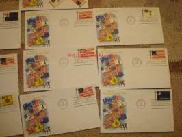 10 erilaista Flags of American Colonial Days 1968 USA ensipäiväkuoret FDC yhdessä kuoressa 5 postimerkkiä