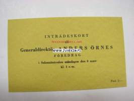 Pääsylippu Pääjohtaja Anders Örne´n esitelmään
