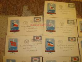 Täysi sarja: 13 erilaista Overrun Country 2. maailmansodan miehitetyt valtiot 1943-1944 USA ensipäiväkuoret FDC, minulla on useita erilaisia täysiä Overrun