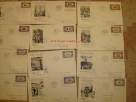 Täysi sarja: 13 erilaista Overrun Country 2. maailmansodan miehitetyt valtiot 1943-1944 USA ensipäiväkuoret FDC, minulla on useita erilaisia täysiä Overrun