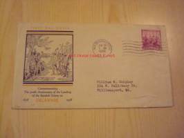 New Sweden Colony in Delaware 300th Anniversary 1638-1938 USA ensipäiväkuori FDC Ruotsin ja Suomen siirtokunnan matka Pohjois-Amerikkaan, minulla on myös vuoden