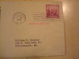 New Sweden Colony in Delaware 300th Anniversary 1638-1938 USA ensipäiväkuori FDC Ruotsin ja Suomen siirtokunnan matka Pohjois-Amerikkaan, minulla on myös vuoden