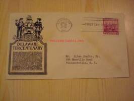 New Sweden Colony in Delaware 300th Anniversary 1638-1938 USA ensipäiväkuori FDC Ruotsin ja Suomen siirtokunnan matka Pohjois-Amerikkaan, minulla on myös vuoden