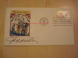 New Sweden Colony in Delaware 350th Anniversary 1638-1988 USA ensipäiväkuori FDC kuoren suunnittelijan nimikirjoituksella Ruotsin ja Suomen siirtokunnan matka