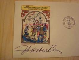 New Sweden Colony in Delaware 350th Anniversary 1638-1988 USA ensipäiväkuori FDC kuoren suunnittelijan nimikirjoituksella Ruotsin ja Suomen siirtokunnan matka