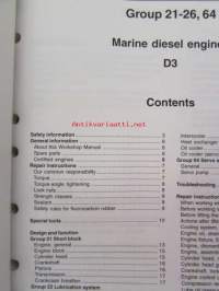 Volvo Penta Workshop Manual -käyttöohjekirja, katso tarkemmat mallien merkinnät kuvasta.