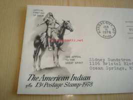 American Indian The Appeal to the Great Spirit 1978 USA ensipäiväkuori FDC Indian Head Penny