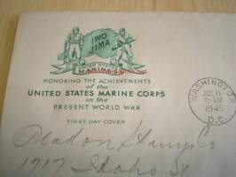 WWII 2. maailmansota U.S. Marine Corps, Iwo Jima valtaus 1945 USA ensipäiväkuori FDC
