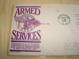 WWII 2. maailmansota Armed Services 9.5.1946 USA ensipäiväkuori FDC 2. maailmansodan veteraanit