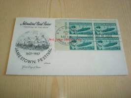 International Naval Review 1607-1957 USA ensipäiväkuori FDC Jamestown Festival, neljällä postimerkillä