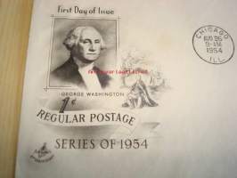 Presidentti George Washington 1954 USA ensipäiväkuori FDC neljällä postimerkillä