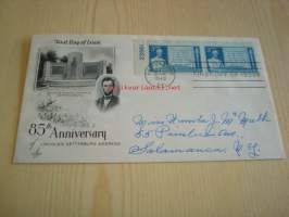 Presidentti Abraham Lincoln 1948 USA ensipäiväkuori FDC kahdella postimerkillä