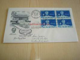 Presidentti Abraham Lincoln 1959 USA ensipäiväkuori FDC neljällä postimerkillä