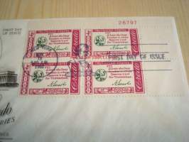 Presidentti Abraham Lincoln 1960 USA ensipäiväkuori FDC neljällä postimerkillä