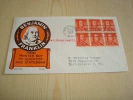 Presidentti Benjamin Franklin 1955 USA ensipäiväkuori FDC kuudella postimerkillä