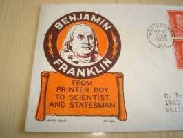 Presidentti Benjamin Franklin 1955 USA ensipäiväkuori FDC kuudella postimerkillä