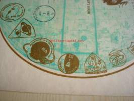 Moon Landing Sites kuuhun laskeutumiskohtien kartta 1969 USA ensipäiväleimalla ja Apollo 8 postimerkillä, John F. Kennedyn kuva, paperi on kuin