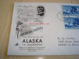 Alaska Juneau 1959 USA ensipäiväkuori FDC neljällä postimerkillä