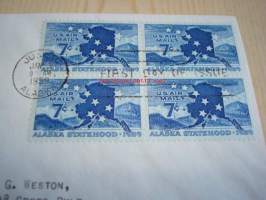 Alaska Juneau 1959 USA ensipäiväkuori FDC neljällä postimerkillä