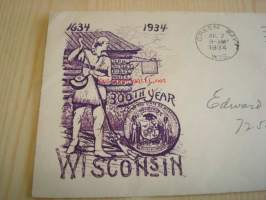 Wisconsin 1634-1934 USA ensipäiväkuori FDC harvinaisempi versio