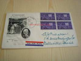 50th Anniversary of Motion Pictures 1944 USA ensipäiväkuori FDC neljällä postimerkillä, Thomas Alva Edison