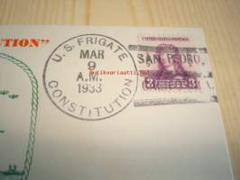 U.S. Frigate Constitution &quot;Old Ironsides&quot; 1933 USA kuori FDC U.S. Frigate Constitution leimalla ja Washingtonin postimerkillä