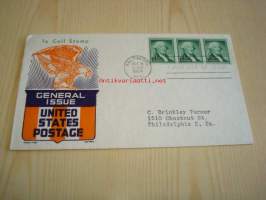 George Washington 1954 USA ensipäiväkuori FDC kolmella postimerkillä