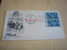 Postimerkki 100-vuotta 1847-1947 USA ensipäiväkuori FDC kahdella postimerkillä