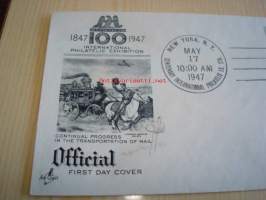 Postimerkki 100-vuotta 1847-1947 USA ensipäiväkuori FDC kahdella postimerkillä