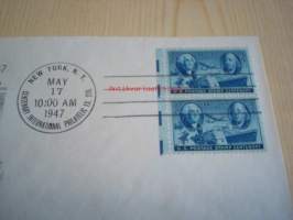 Postimerkki 100-vuotta 1847-1947 USA ensipäiväkuori FDC kahdella postimerkillä