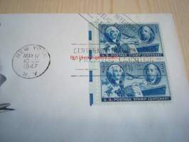 Postimerkki 100-vuotta 1847-1947 USA ensipäiväkuori FDC kahdella postimerkillä