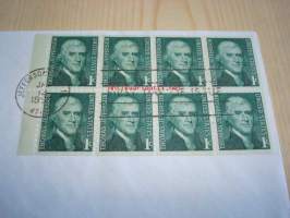 Presidentti Thomas Jefferson 1968 USA ensipäiväkuori FDC kahdeksalla postimerkillä