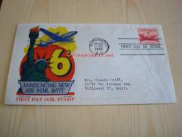 Air Mail vapaudenpatsas ja lentokone 1949 USA ensipäiväkuori FDC