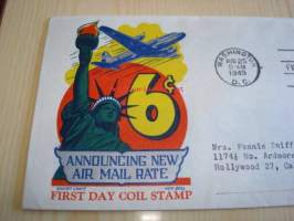 Air Mail vapaudenpatsas ja lentokone 1949 USA ensipäiväkuori FDC