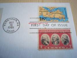 The Battle of Yorktown 1981 USA ensipäiväkuori FDC kuoressa myös vuoden 1931 Yorktown-postimerkki leimattuna