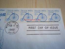 Isopyöräinen polkupyörä 1982 USA ensipäiväkuori FDC neljällä postimerkillä
