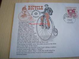 Isopyöräinen polkupyörä 1982 USA ensipäiväkuori FDC kolmella postimerkillä