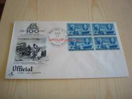 Postimerkki 100-vuotta 1847-1947 USA ensipäiväkuori FDC neljällä postimerkillä