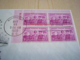 Honoring Armed Forces Reserve 1955 USA ensipäiväkuori FDC neljällä postimerkillä