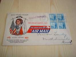 Kenraali Thaddeus Kosciuszko 1933 USA ensipäiväkuori FDC neljällä postimerkillä Air Mail Special Delivery