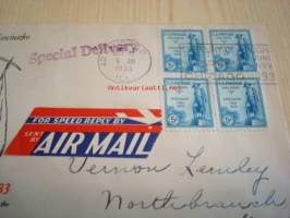 Kenraali Thaddeus Kosciuszko 1933 USA ensipäiväkuori FDC neljällä postimerkillä Air Mail Special Delivery