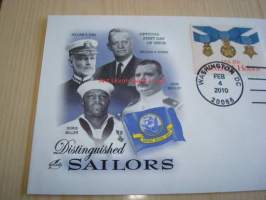 Distinguished Sailors Doris John McCloy 2010 USA ensipäiväkuori FDC kolmella postimerkillä mm. kaksi Medal of Honor postimerkkiä
