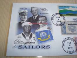 Distinguished Sailors William S. Sims 2010 USA ensipäiväkuori FDC viidellä postimerkillä mm. vuoden 1937 U.S. Naval Academy postimerkki