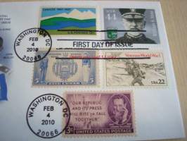 Distinguished Sailors William S. Sims 2010 USA ensipäiväkuori FDC viidellä postimerkillä mm. vuoden 1937 U.S. Naval Academy postimerkki