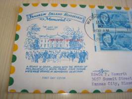 Presidentti Franklin Delano Roosevelt 1946 USA ensipäiväkuori FDC viidellä postimerkillä mm. Special Delivery