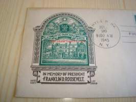 Presidentti Franklin Delano Roosevelt 1945 USA ensipäiväkuori FDC kahdella postimerkillä