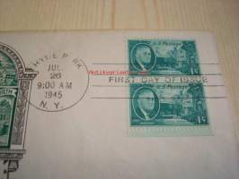 Presidentti Franklin Delano Roosevelt 1945 USA ensipäiväkuori FDC kahdella postimerkillä