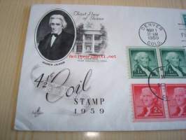 Presidentti Andrew Jackson 1959 USA ensipäiväkuori FDC kymmenellä postimerkillä