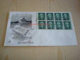 Presidentti Thomas Jefferson 1972 USA ensipäiväkuori FDC kahdeksalla postimerkillä